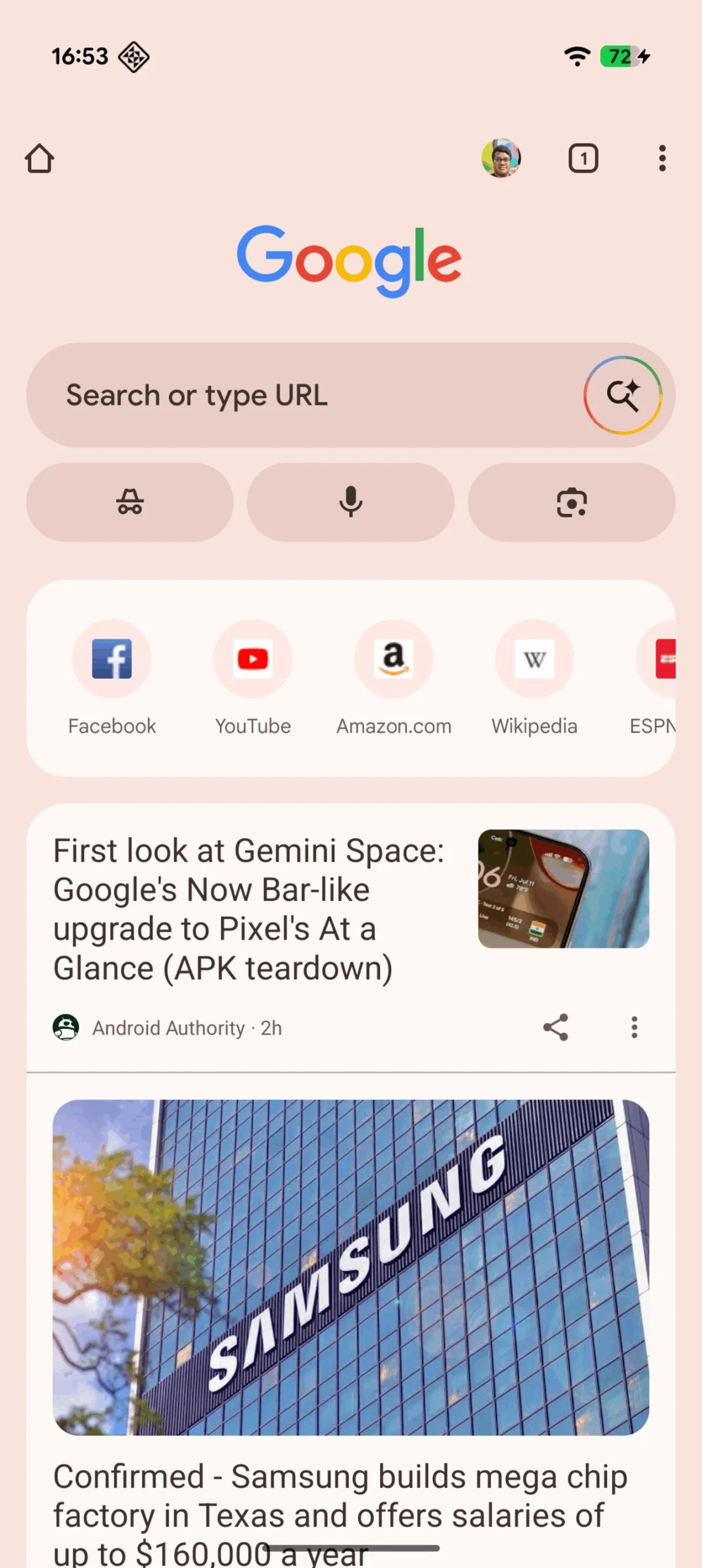 AI Mode در صفحه‌ی تب جدید گوگل کروم