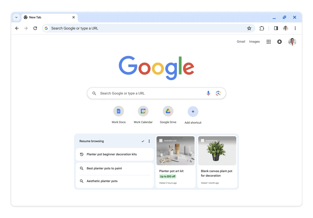  resume browsing icon on the Chrome browser page to find discounts