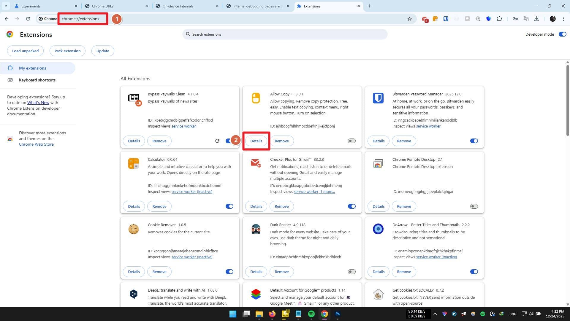 تنظیم اجرای اکستنشن‌های کروم روی On click