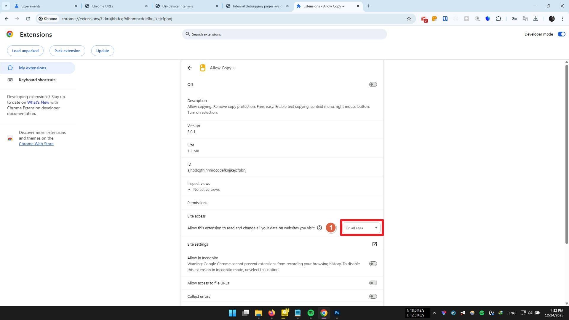تنظیم اجرای اکستنشن‌های کروم روی On click