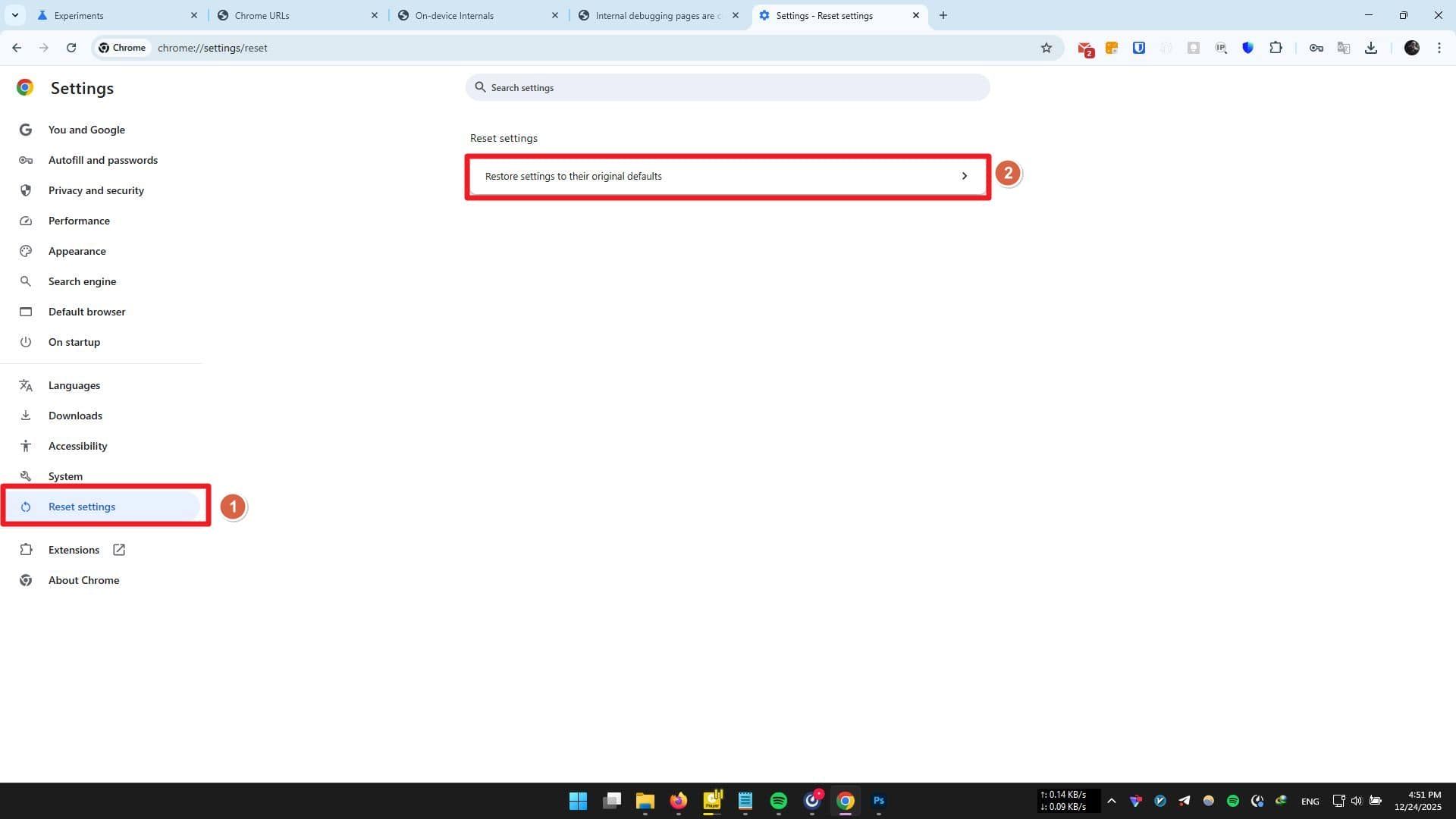 ریست کردن تنظیمات کروم 