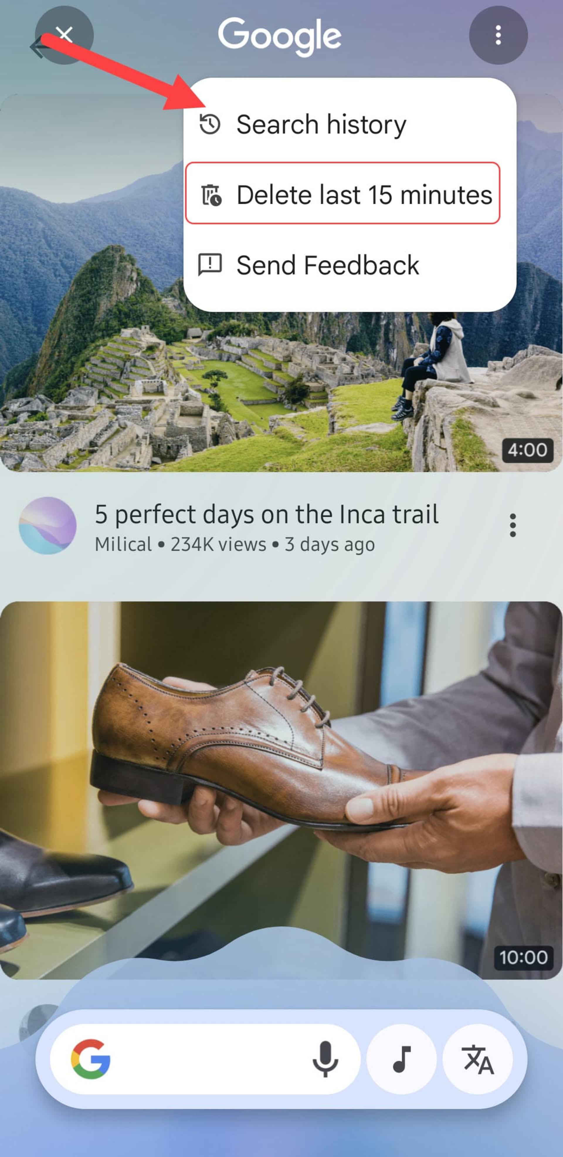 حذف تاریخچه جستجوی Circle to Search