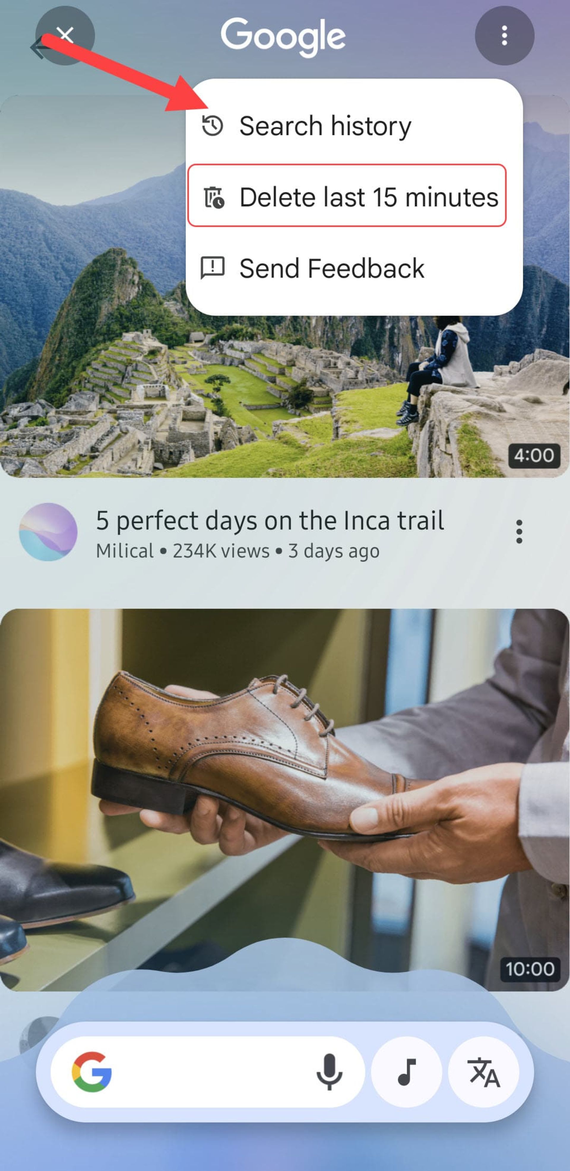 حذف تاریخچه جستجوی Circle to Search