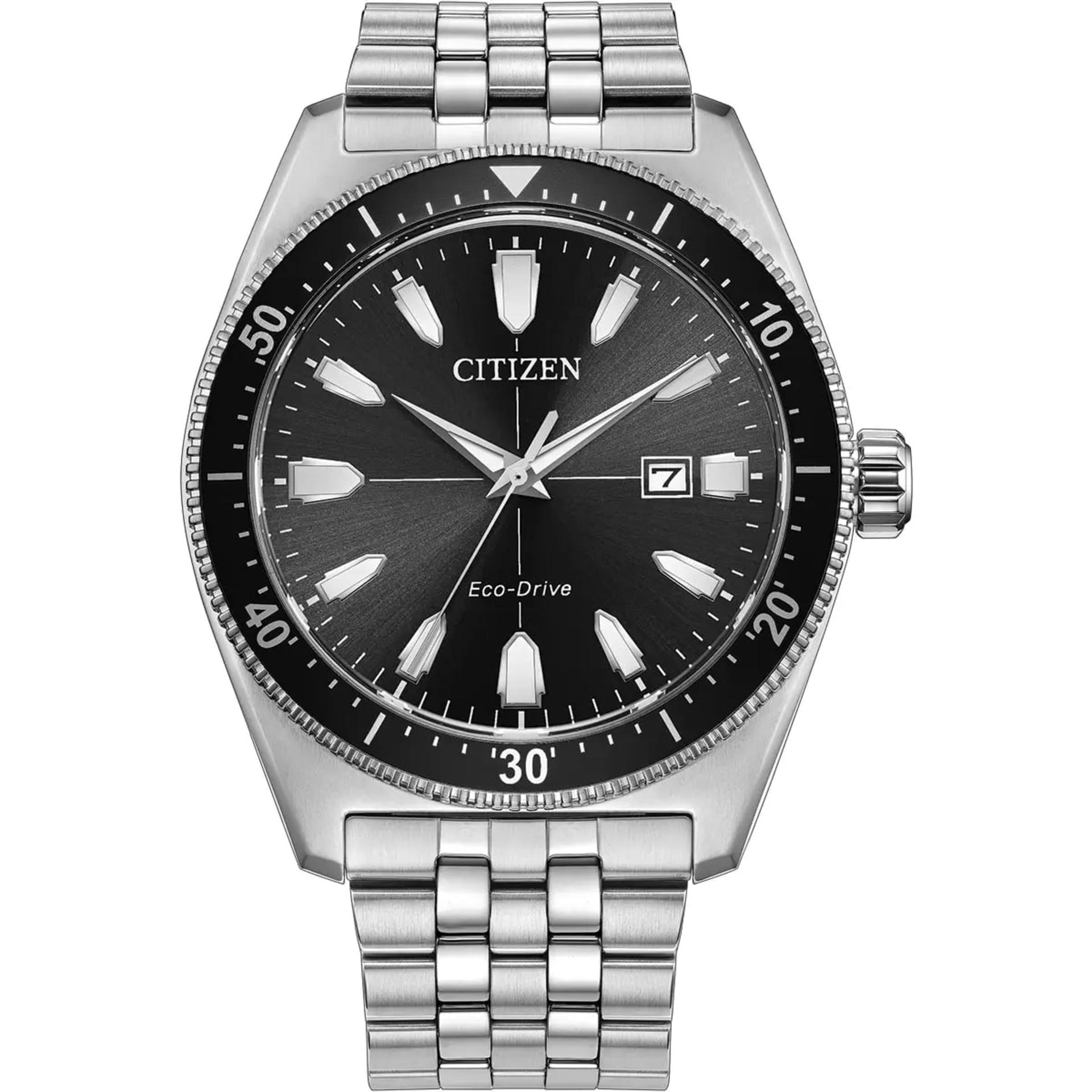 ساعت مچی سیتیزن مدل Eco-Drive با صفحه مشکی و بند استیل
