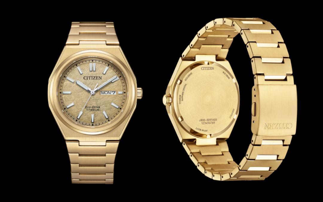 ساعت مچی طلایی سیتیزن (Citizen) با صفحه نمایش تیتانیومی و قابلیت Eco-Drive