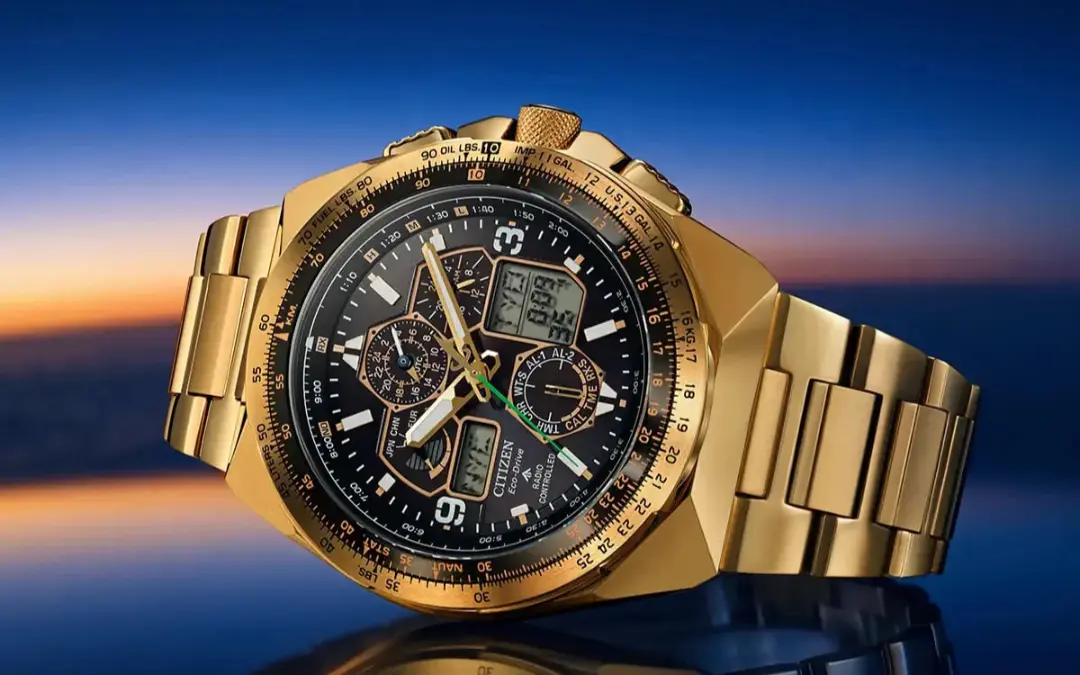 ساعت مچی سیتیزن (Citizen Promaster Skyhawk A-T) با بدنه و بند طلایی