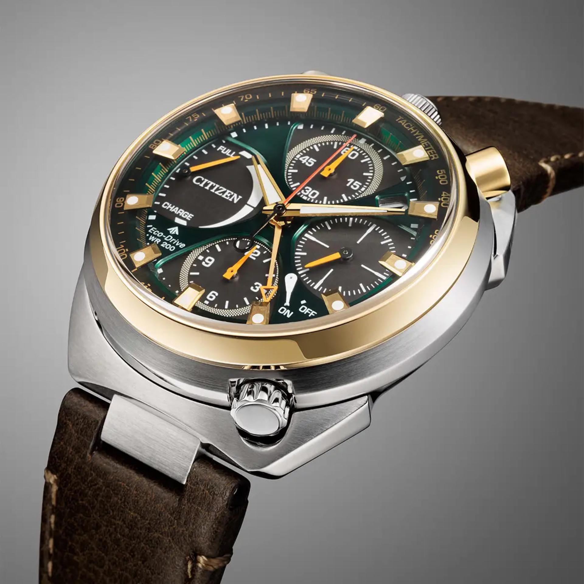 ساعت مچی سیتیزن (Citizen) مدل Promaster Tsuno Chrono Racer با صفحه سبز و بدنه استیل