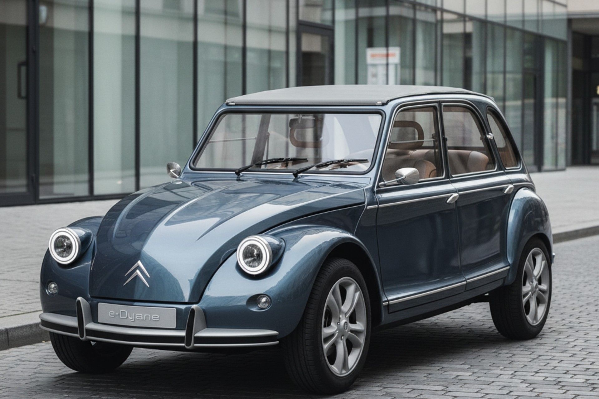 نمای سه‌چهارم جلو خودرو سیتروئن ژیان آبی مدل ۲۰۲۵ (هوش مصنوعی)