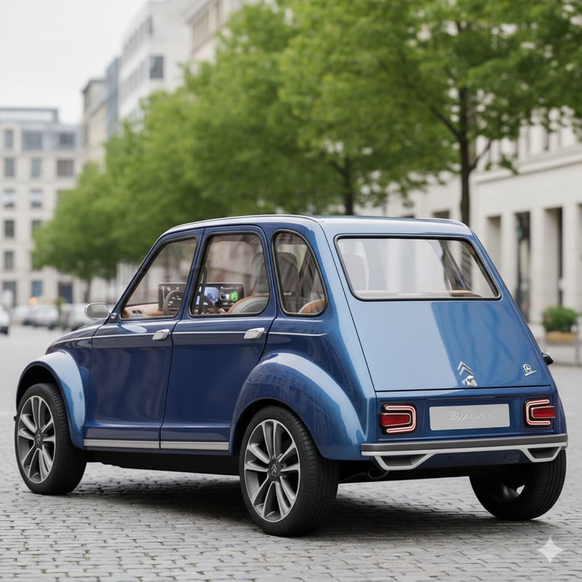 نمای سه‌چهارم عقب خودرو سیتروئن ژیان آبی مدل ۲۰۲۵ (هوش مصنوعی)