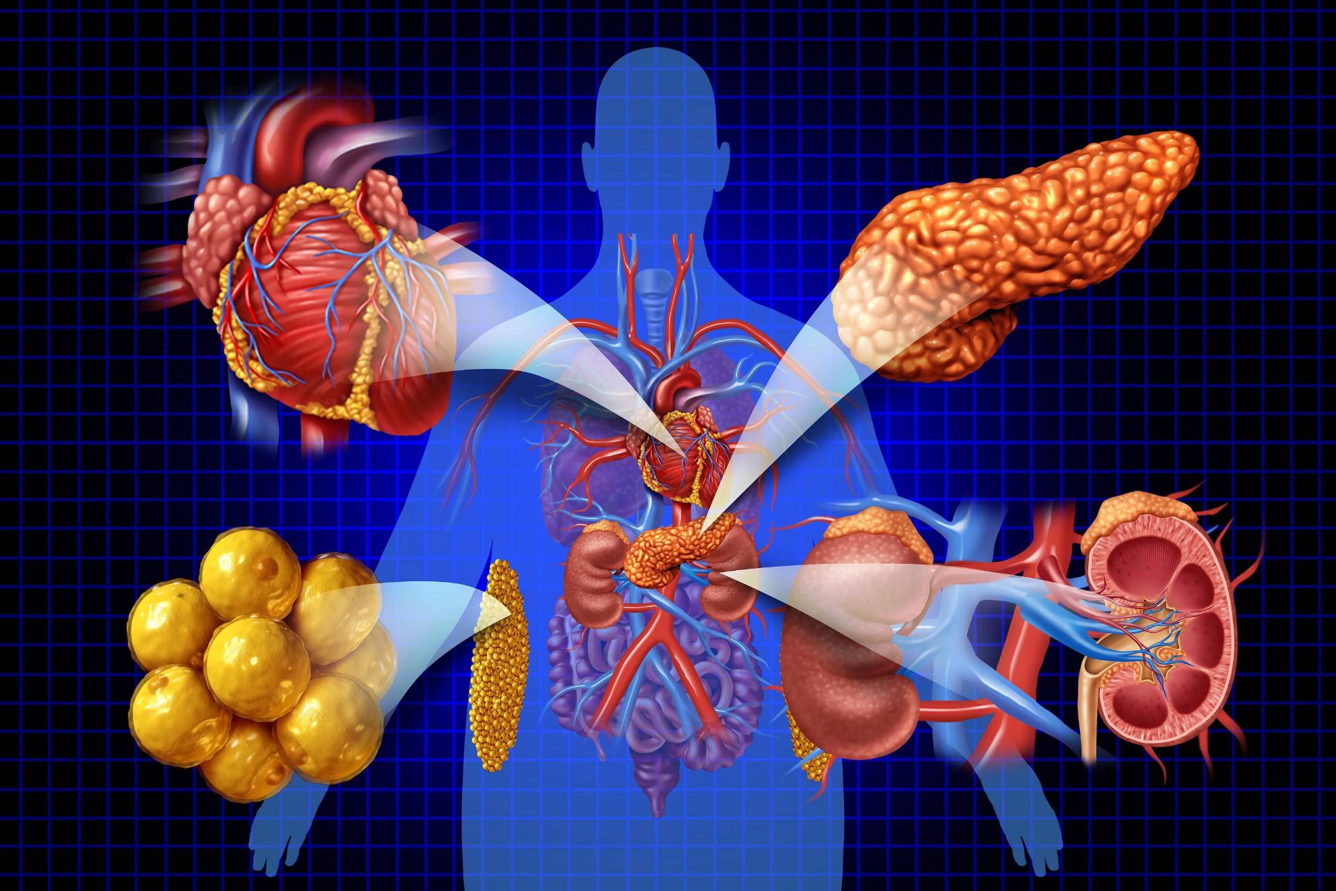 نمایشی از اندام درگیر در سندرم قلب‑کلیه‑متابولیک
