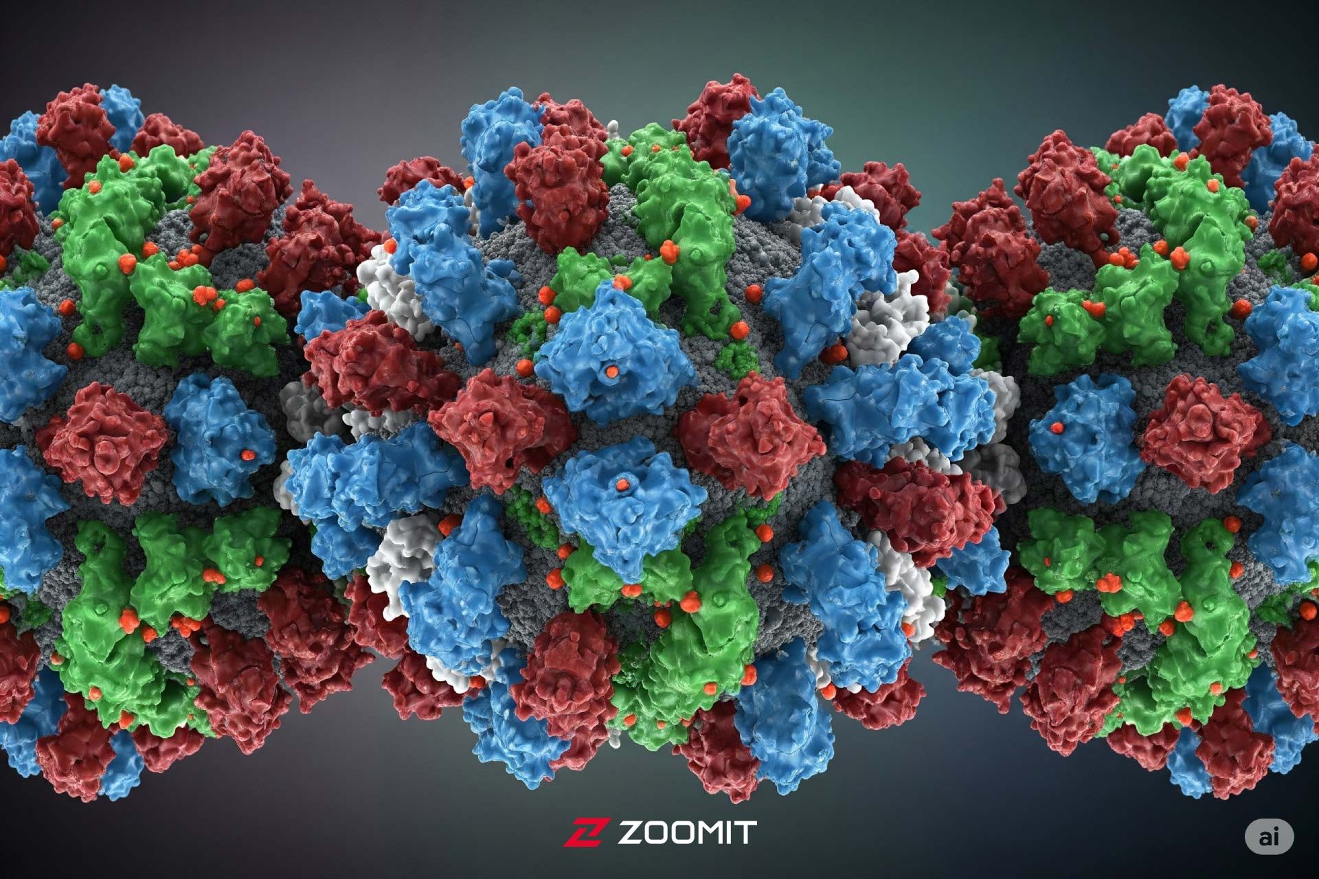 تصویرسازی سه‌بعدی ویروس بتا-HPV با ساختار کپسید واضح و رنگ‌های طبیعی