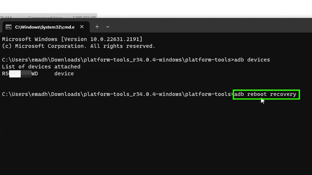 دستور adb reboot recovery در CMD