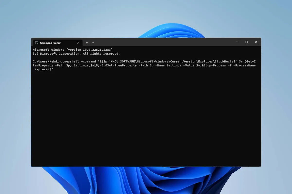 پنجره‌ی CMD با دستور پنهان کردن تسک‌بار