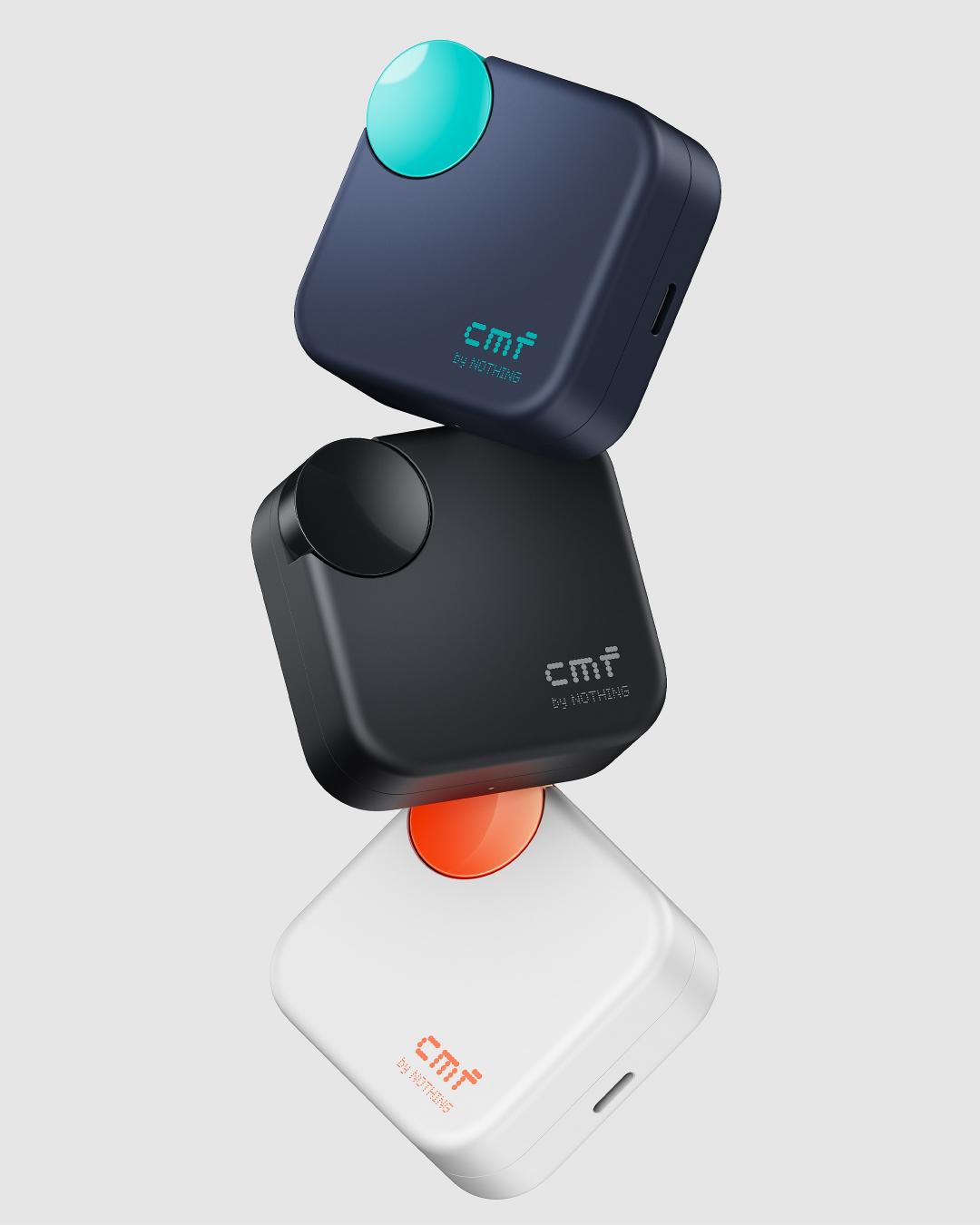 محفظه شارژ هندزفری CMF Buds Neo در سه رنگ آبی، مشکی و سفید