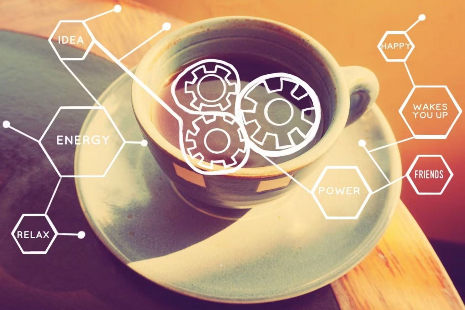 یک فنجان قهوه با دیاگرام تاثیرات آن