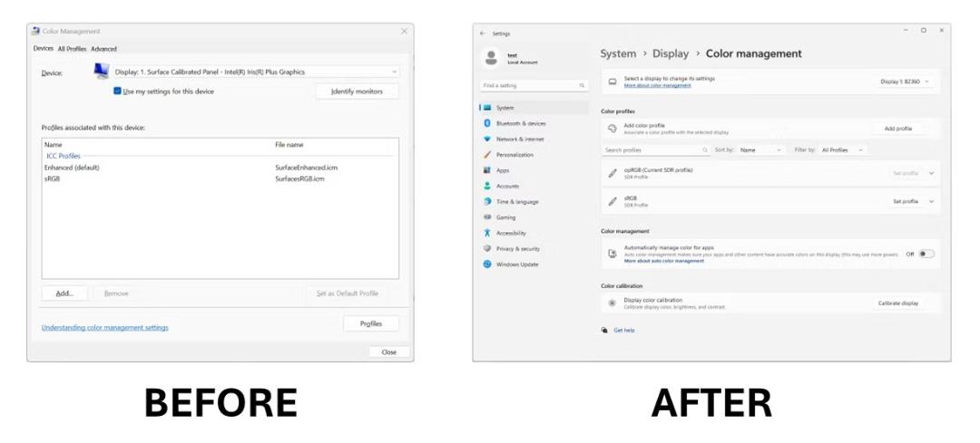 تنظیمات جدید Color Management در بیلد جدید ویندوز ۱۱