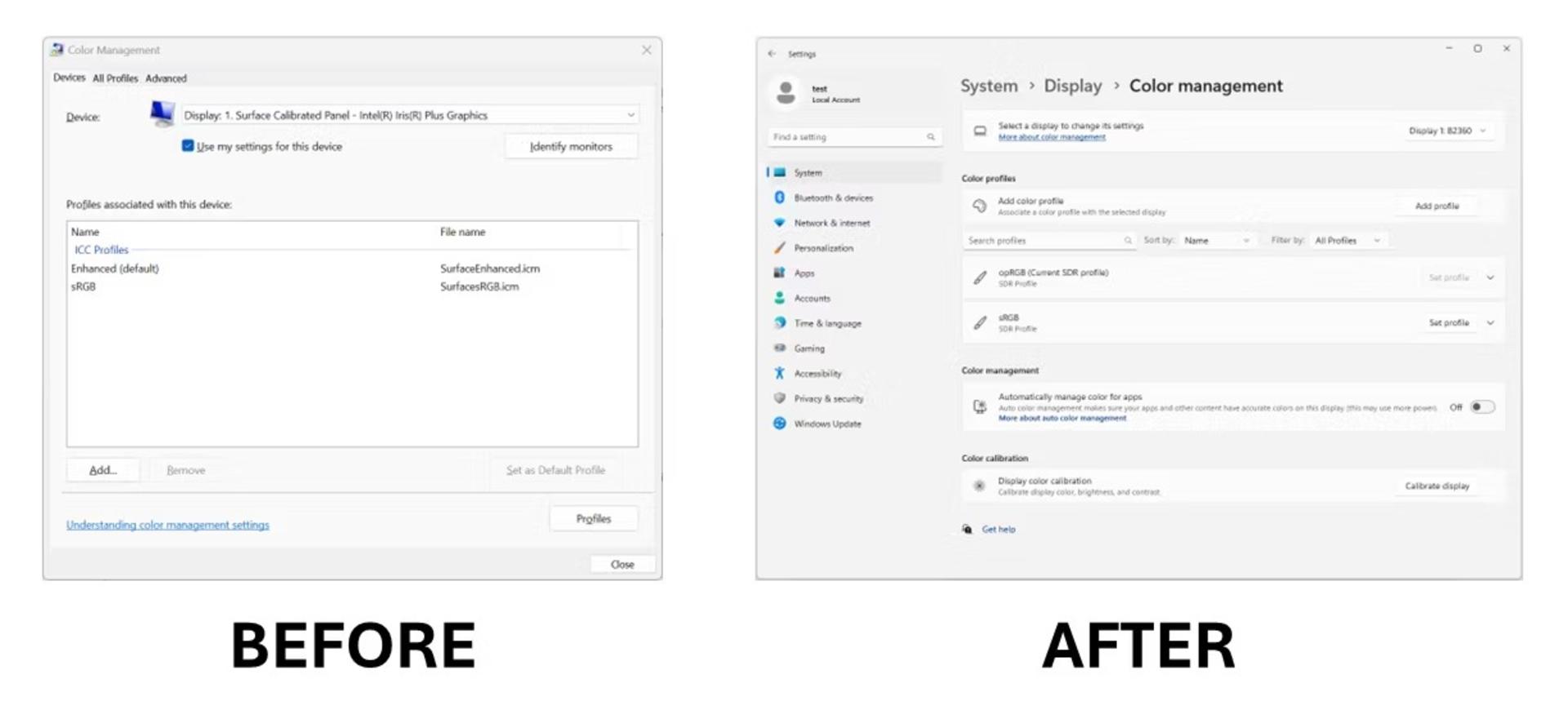 تنظیمات جدید Color Management در بیلد جدید ویندوز ۱۱