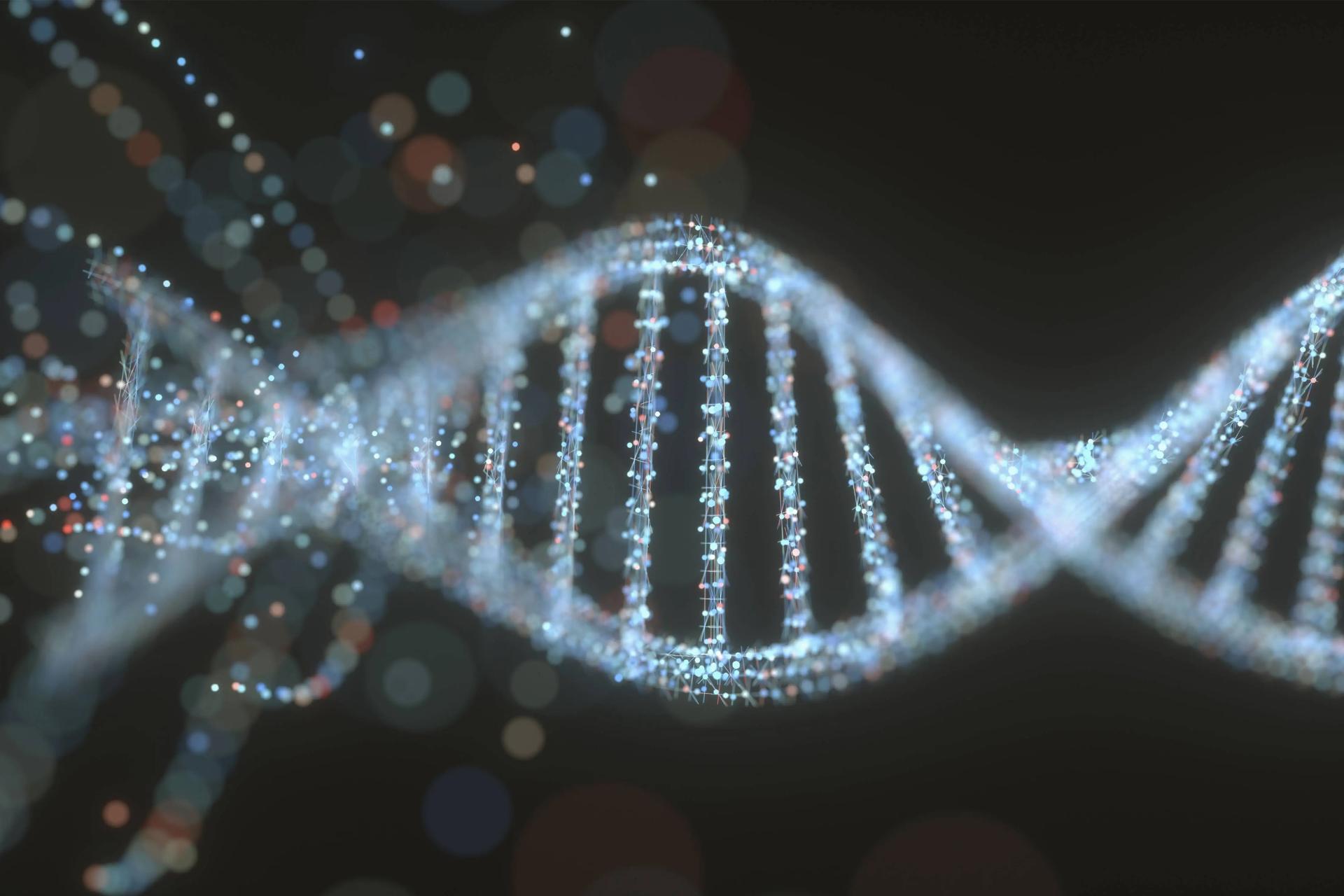 تصویر مفهومی از مولکول DNA رنگارنگ و ساختار کد ژنتیکی