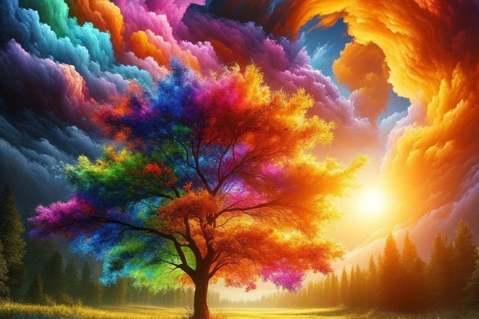 تصویر رنگارنگ درخت