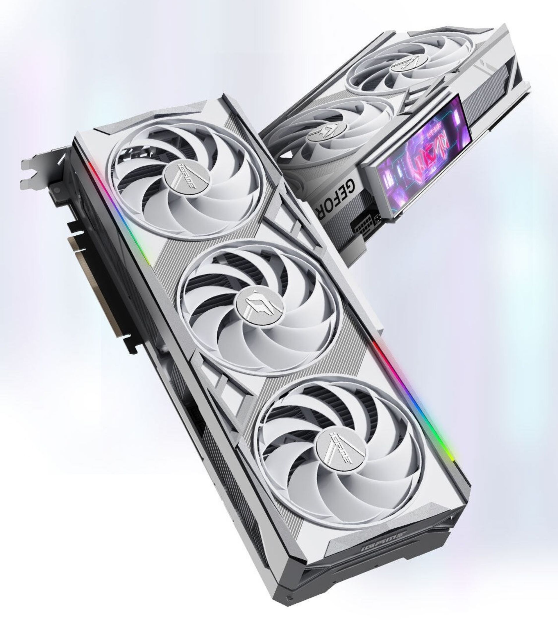 کارت گرافیک انویدیا Colorful rtx 4070 ti super white سفید با پس زمینه رنگی
