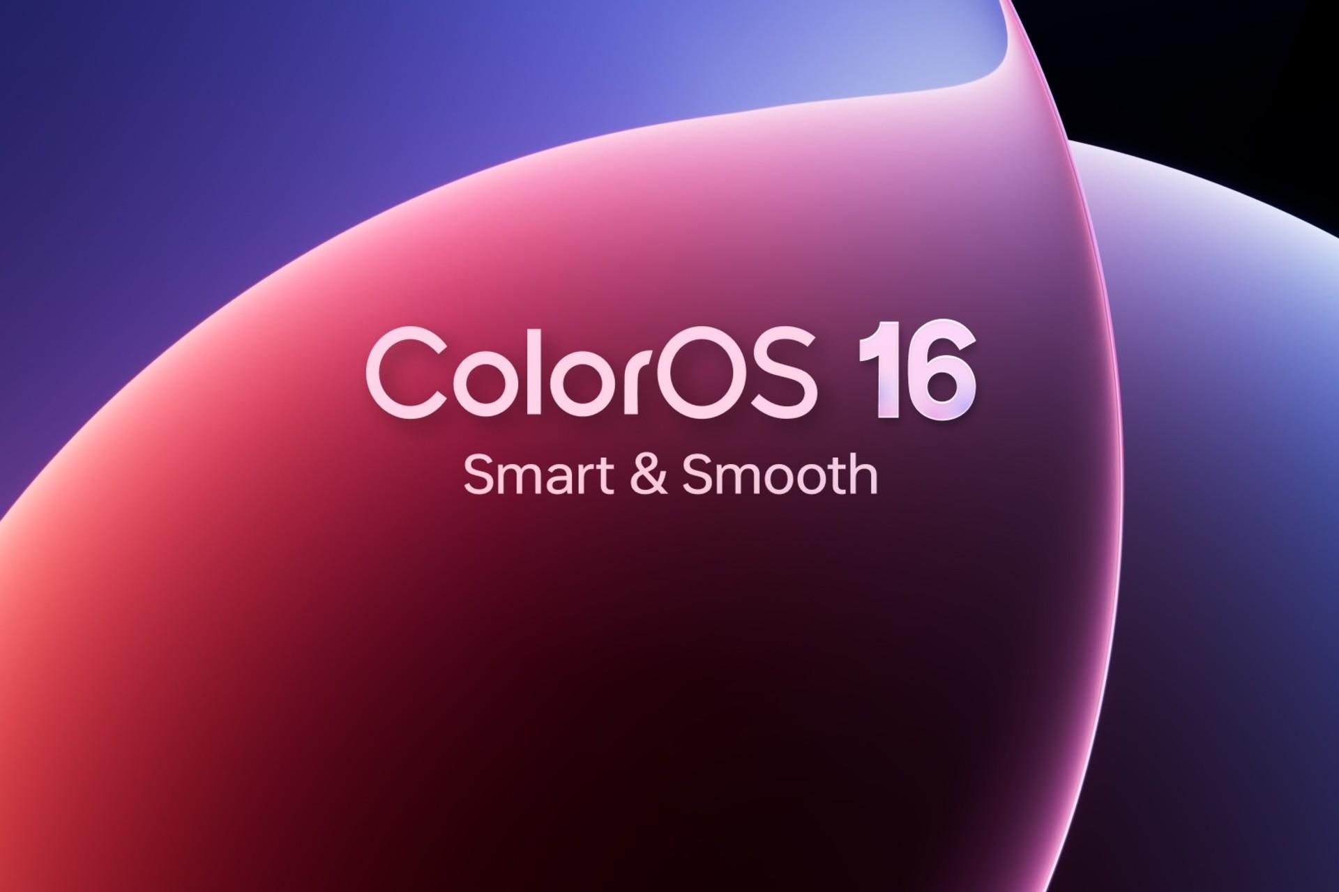 طراحی لوگو ColorOS 16 در پس‌زمینه‌ی دایره‌های بنفش