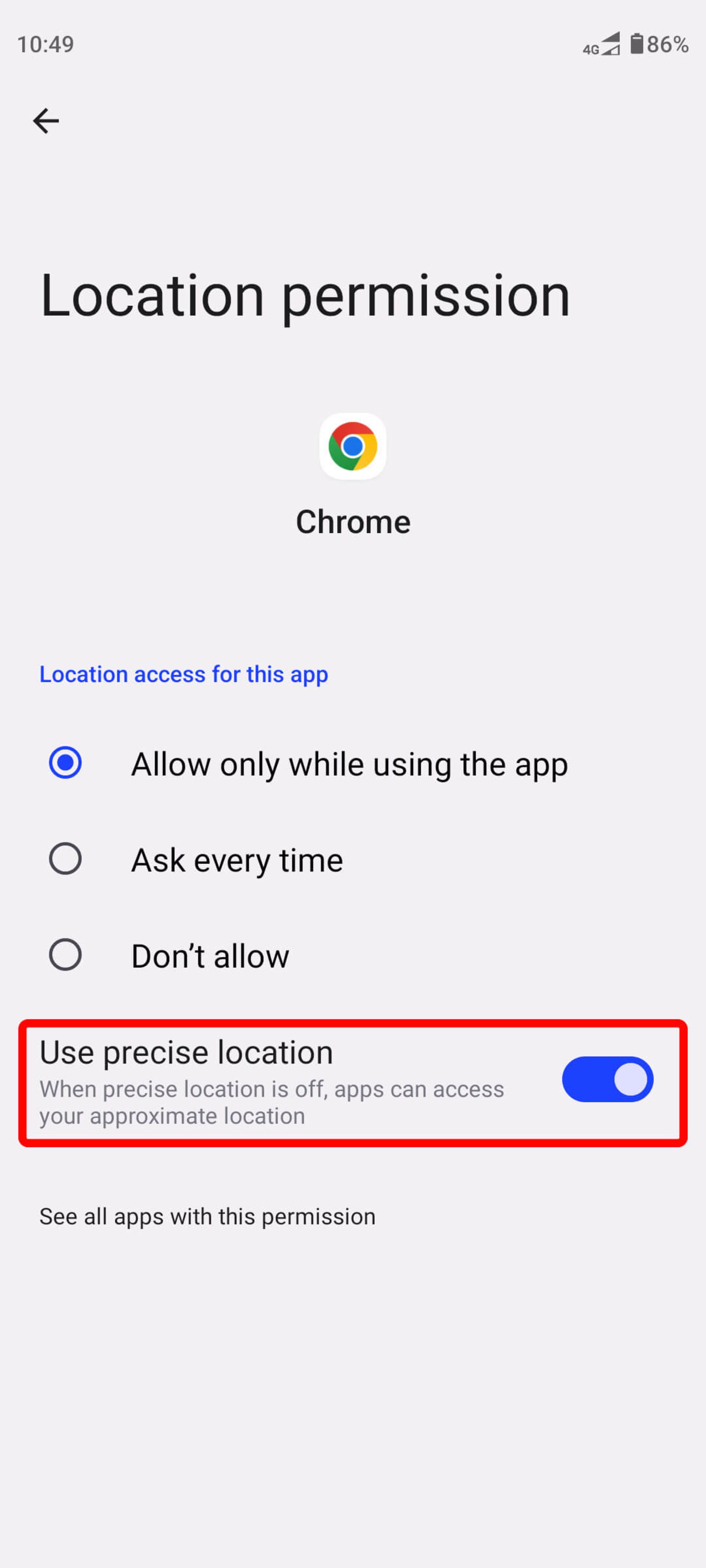 غیر فعال کردن دکمه‌‌ تغییر دهنده وضعیت Precise Location در گوگل کروم اندروید