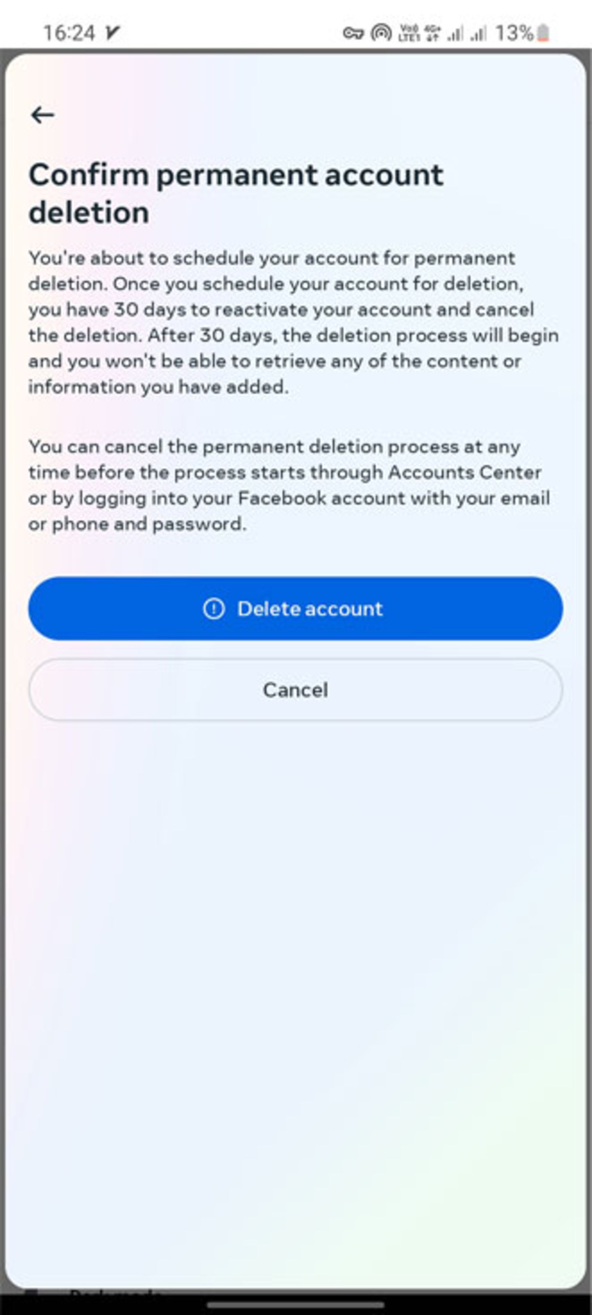 تایید نهایی حذف اکانت