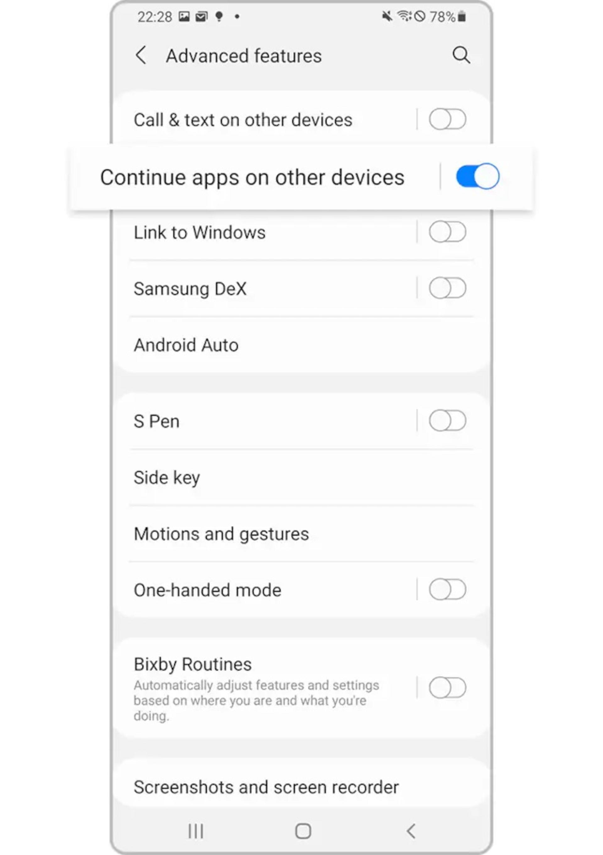  فعال کردن Continue apps on other devices
