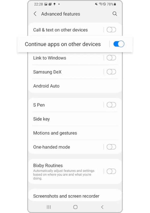  فعال کردن Continue apps on other devices