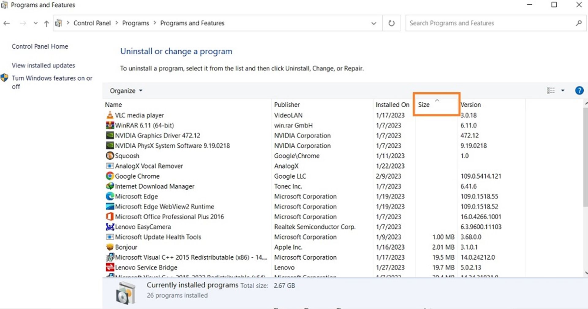 حذف برنامه‌های غیرضروری کنترل پنل