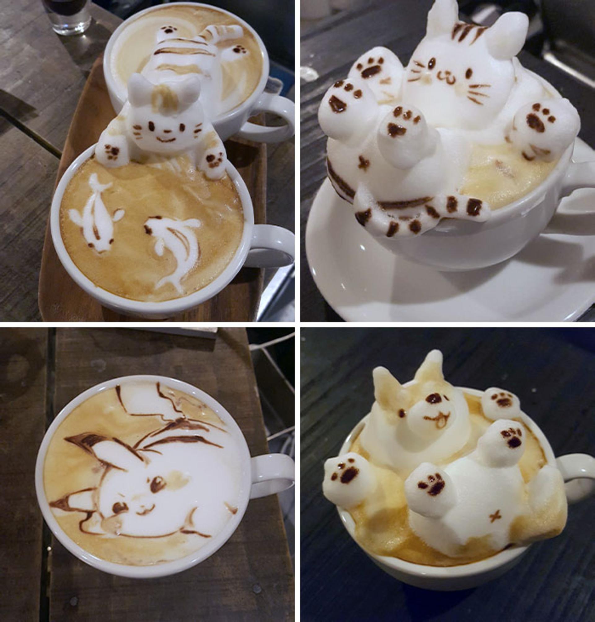 لاته آرت سه بعدی سگ و گربه