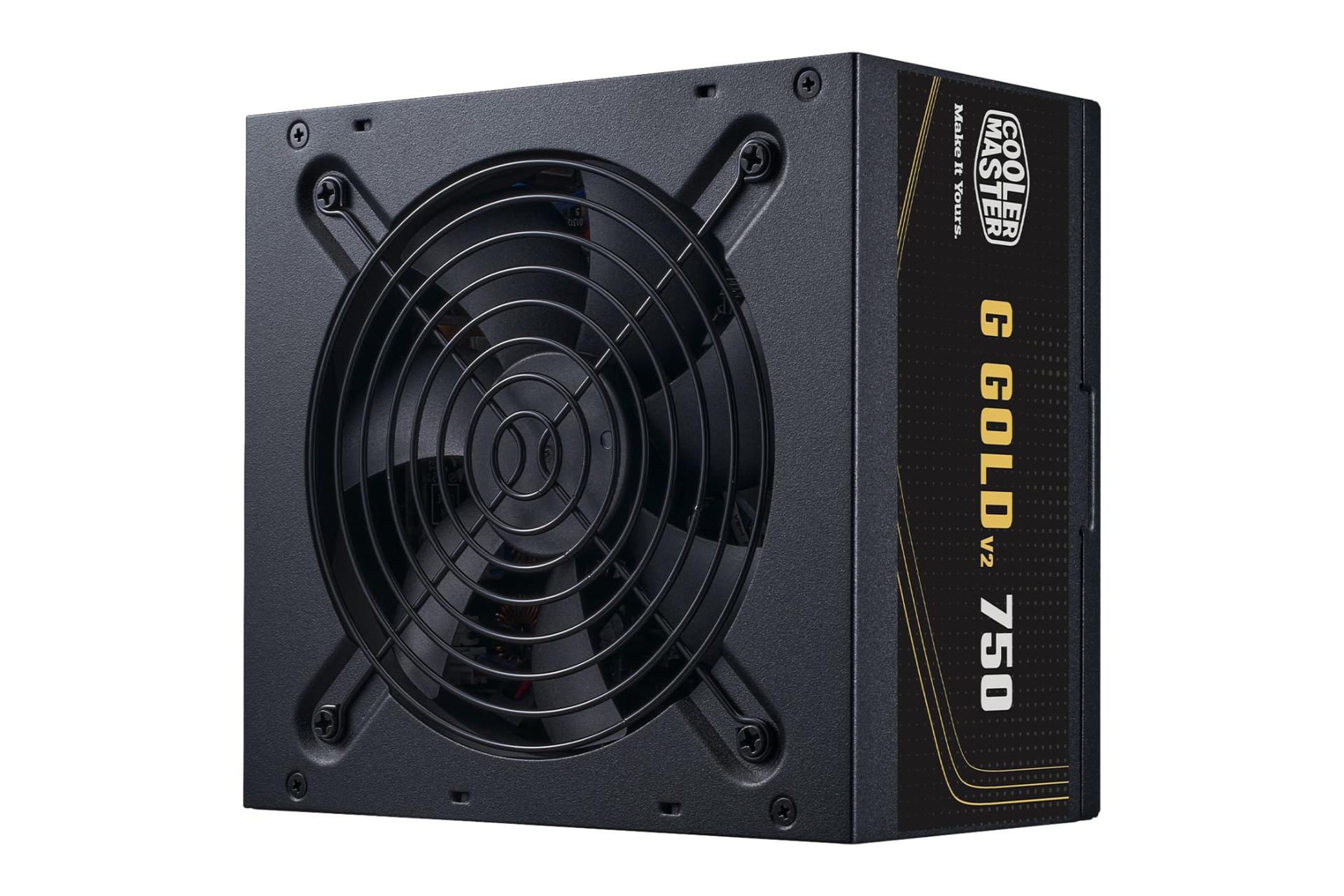 نمای نیمرخ پاور کامپیوتر کولر مستر G Gold 750 V2 با توان 750 وات با نمایش فن و پنل کناری