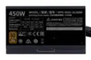 نمای پنل کناری پاور کامپیوتر کولر مستر MWE 450 BRONZE 230V V2 با توان 450 وات با نمایش برچسب اطلاعات