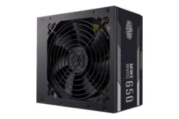 نمای نیمرخ پاور کامپیوتر کولر مستر MWE 650 White V2 با توان 650 وات با نمایش فن و لوگو