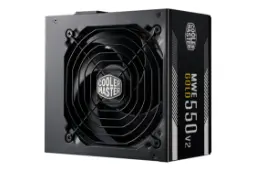 نمای نیمرخ پاور کامپیوتر کولر مستر MWE GOLD 550 V2 با توان 550 وات با نمایش فن و لوگوی پنل کناری