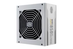 نمای نیمرخ پاور کامپیوتر کولر مستر MWE Gold 850 V2 ATX 3.0 White Edition با توان 850 وات با نمایش فن، لوگو و پنل کناری