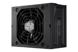 نمای نیمرخ پاور کامپیوتر کولر مستر V SFX GOLD 750 ATX 3.0 با توان 750 وات با نمایش فن، لوگو و پنل کناری رنگ مشکی