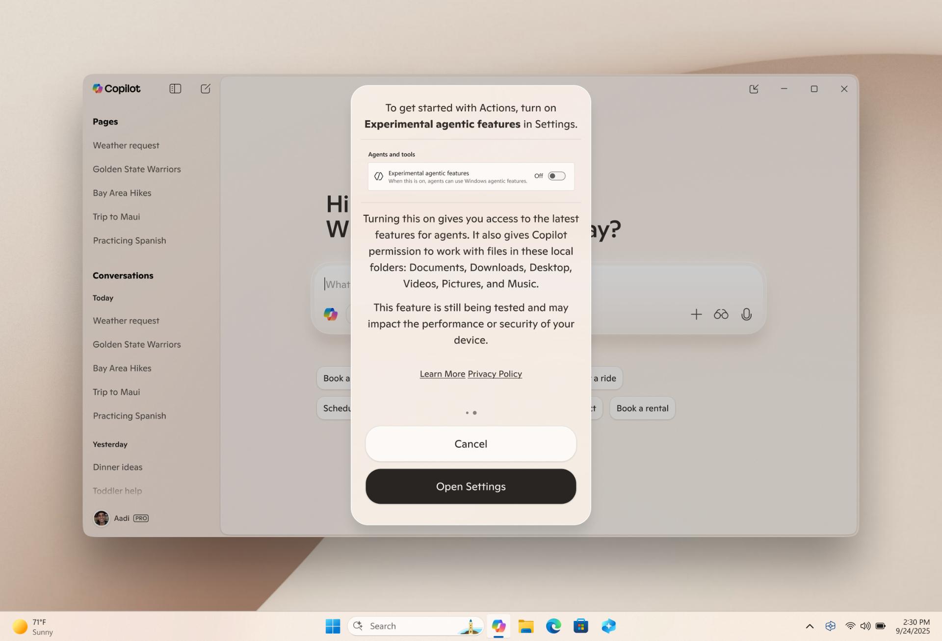 قابلیت Copilot Actions ویندوز ۱۱