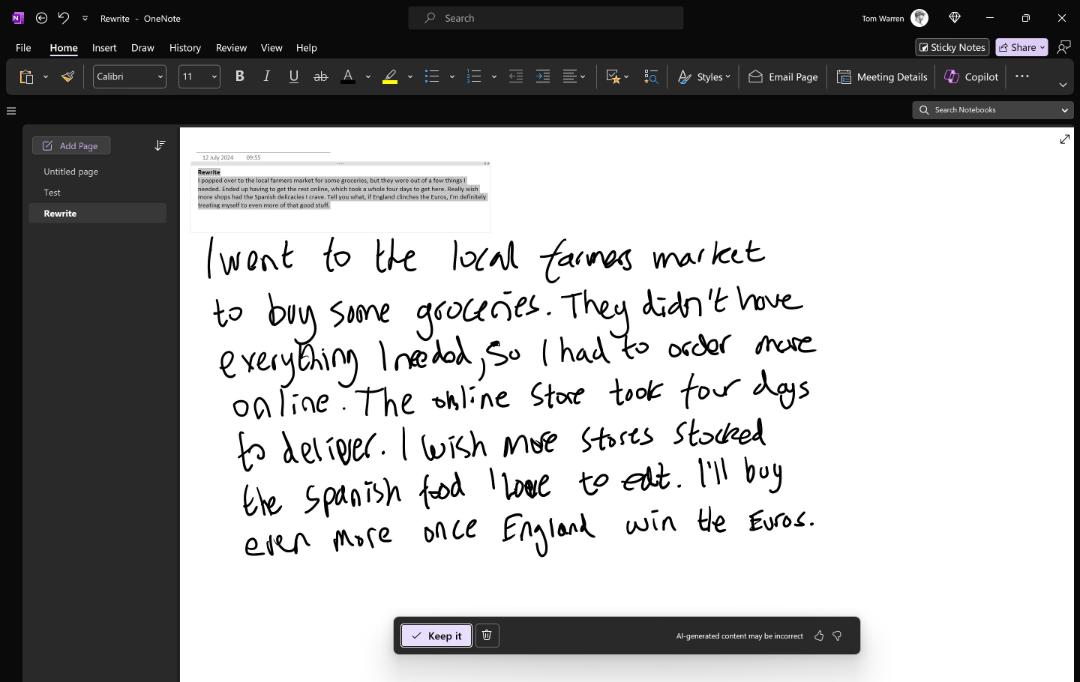 دست‌نوشته‌ی انگلیسی در اپلیکیشن OneNote