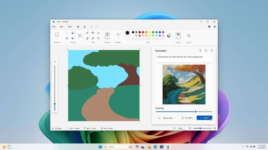 هوش مصنوعی مایکروسافت در اپلیکیشن Paint ویندوز