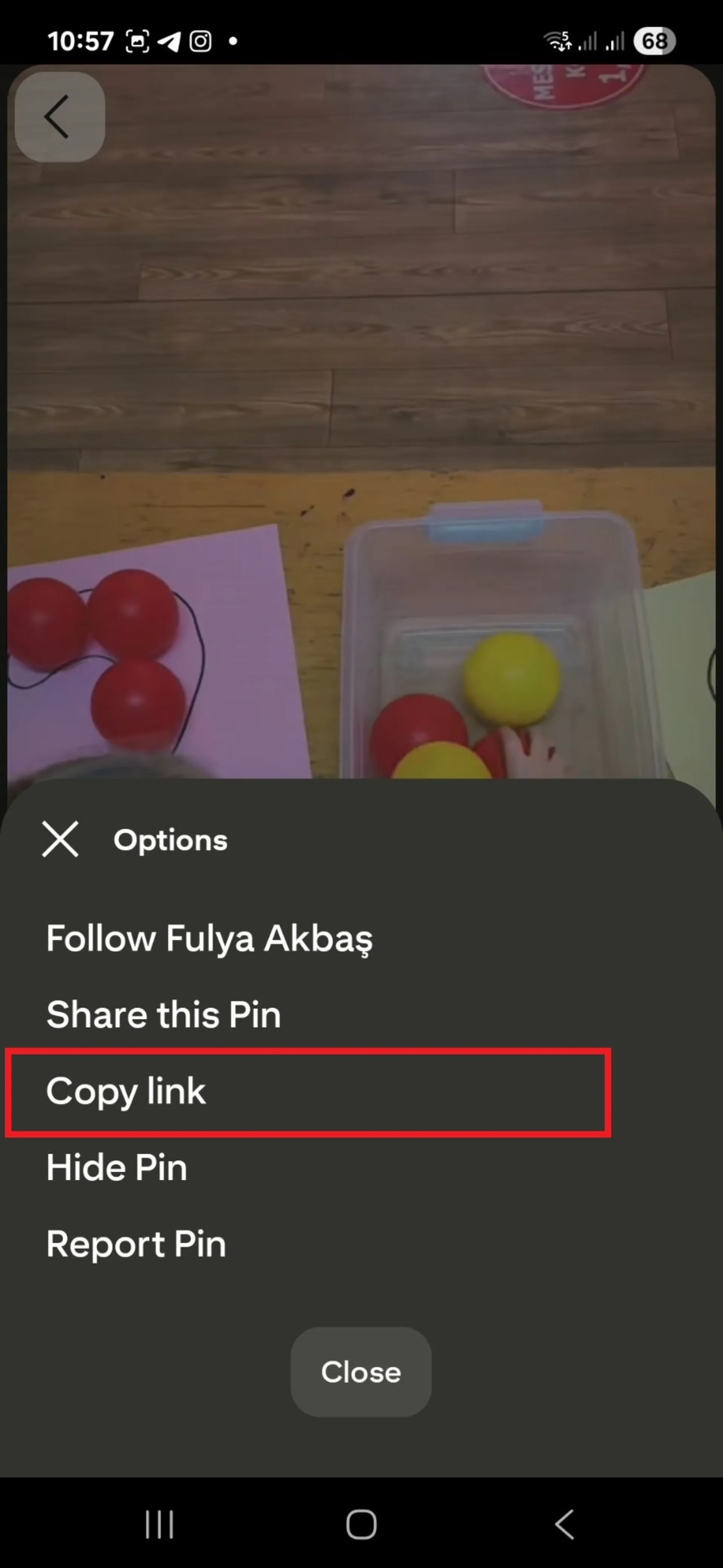 کپی کردن لینک ویدیو در پینترست