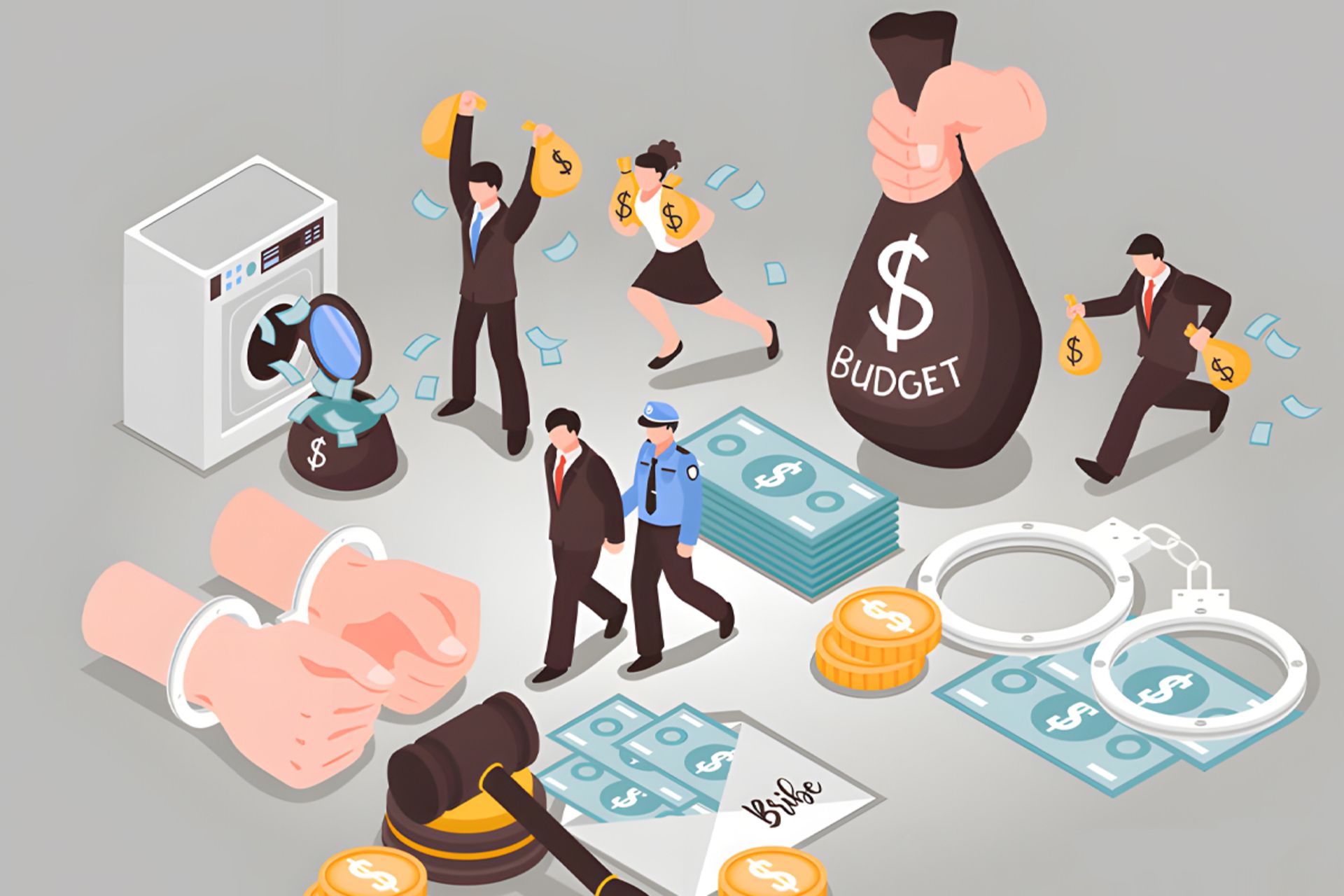 تصویر گرافیکی ایزومتریک از  مفهوم فساد 