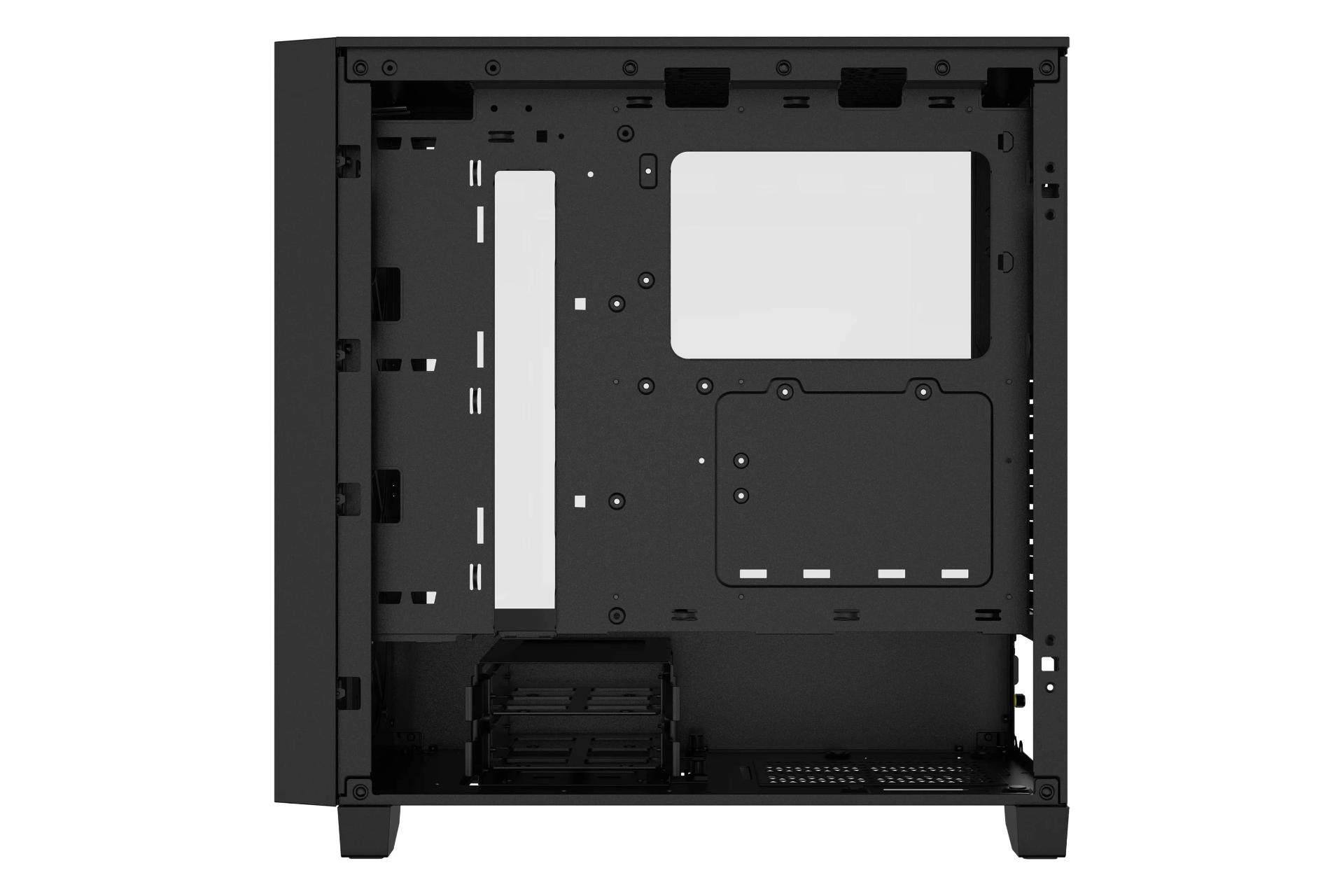 نمای داخلی پنل سمت راست کیس کامپیوتر کورسیر 3000D RGB AIRFLOW با نمایش محل نصب پاور و فضای مدیریت کابل رنگ مشکی