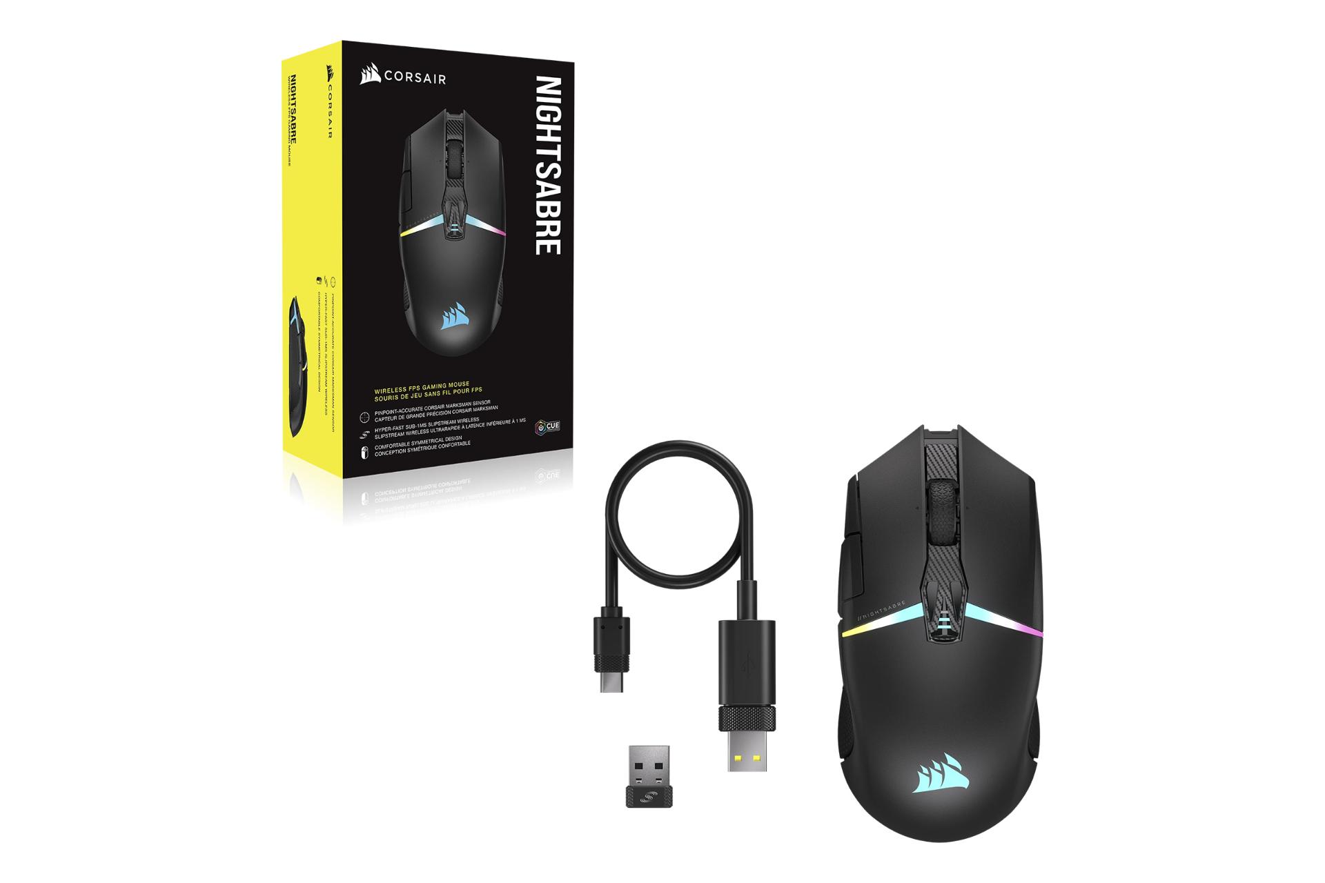 ماوس کورسیر Corsair NIGHTSABRE به همراه کابل اتصال و جعبه