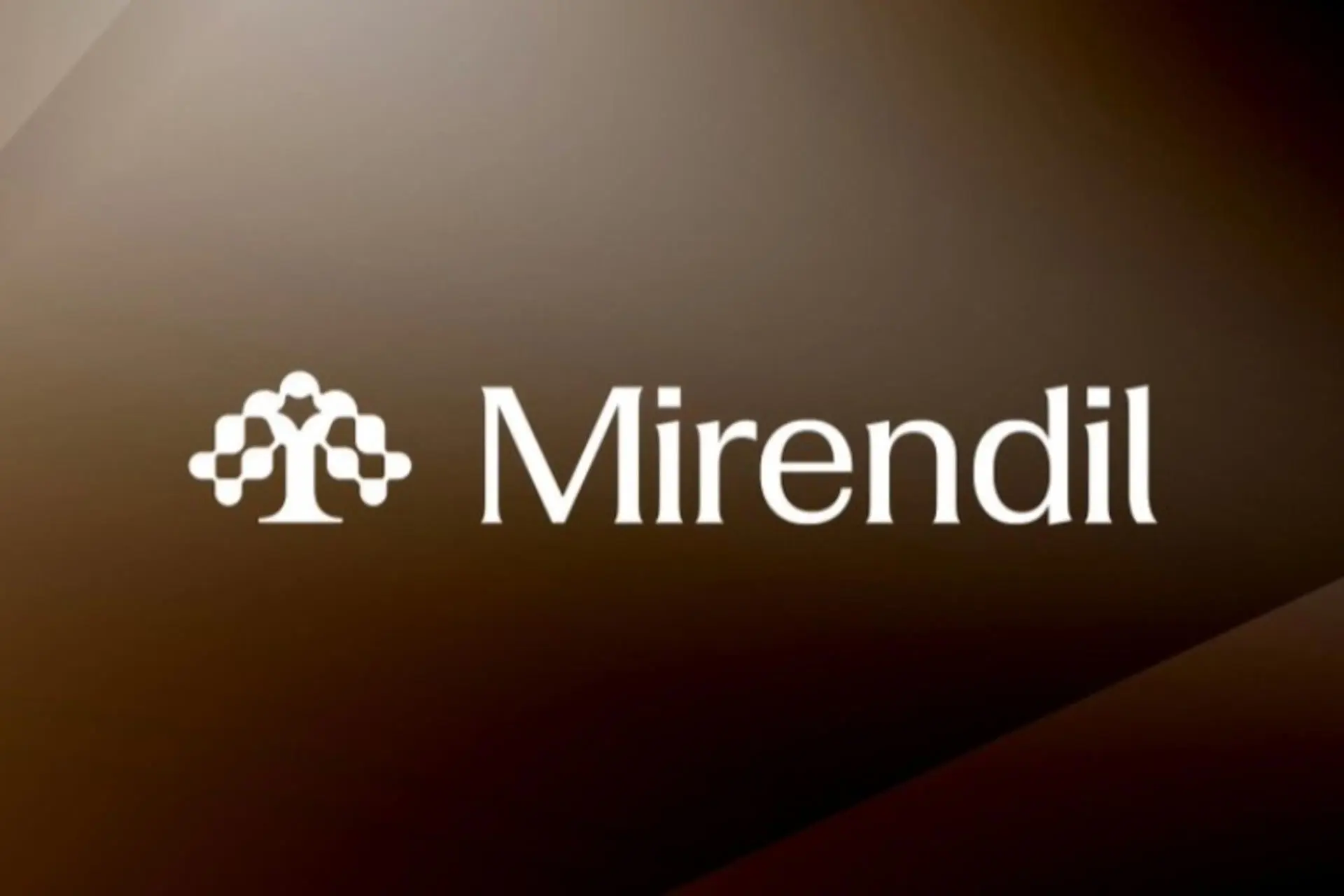 لوگو استارتاپ Mirendil در بک‌گراند قهوه‌ای