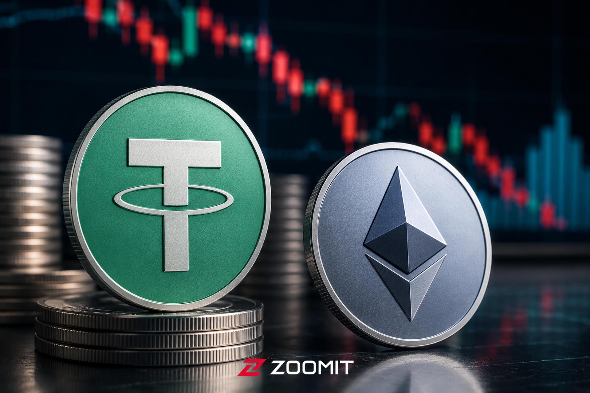 تتر و اتریوم در کنار هم با بک‌گراند افزایش قیمت