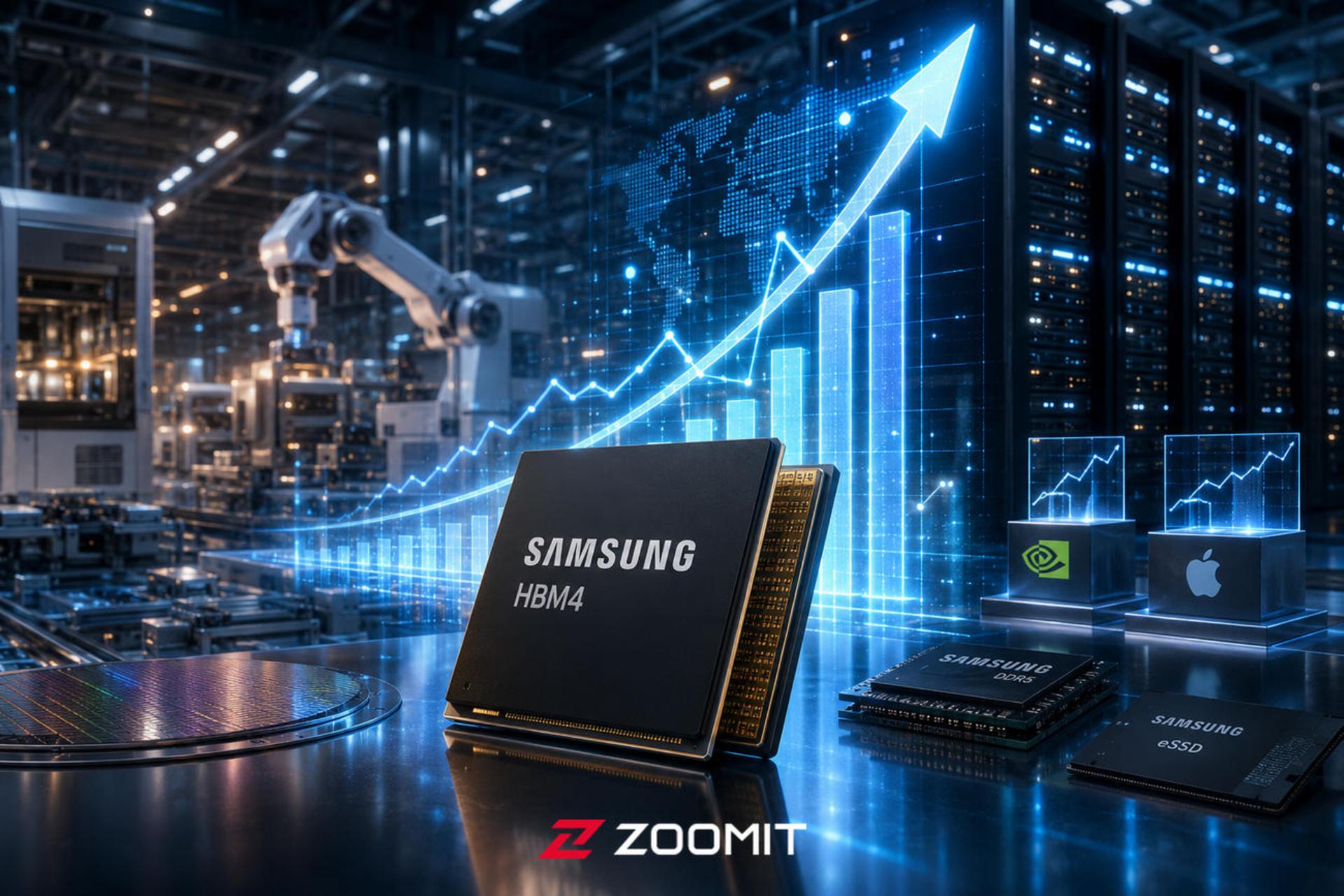 لوگو سامسونگ / Samsung روی تراشه با نمودار مالی