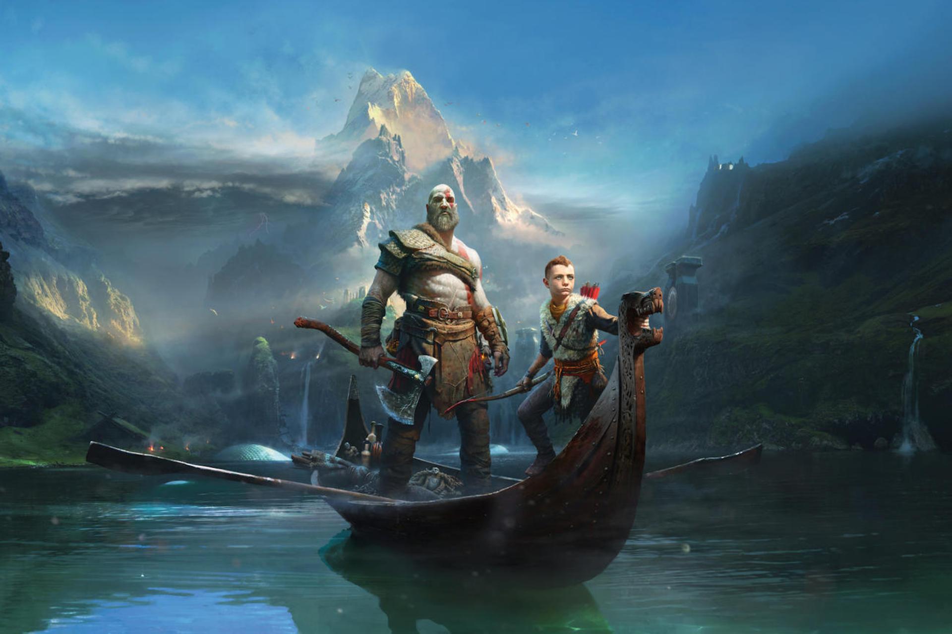 کریتوس و آترئوس روی قایق در بازی God of War