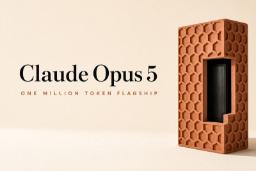 طرح گرافیکی هوش مصنوعی Claude Opus 5 با یک مجسمه بافت شش‌ضلعی نارنجی در پس‌زمینه روشن