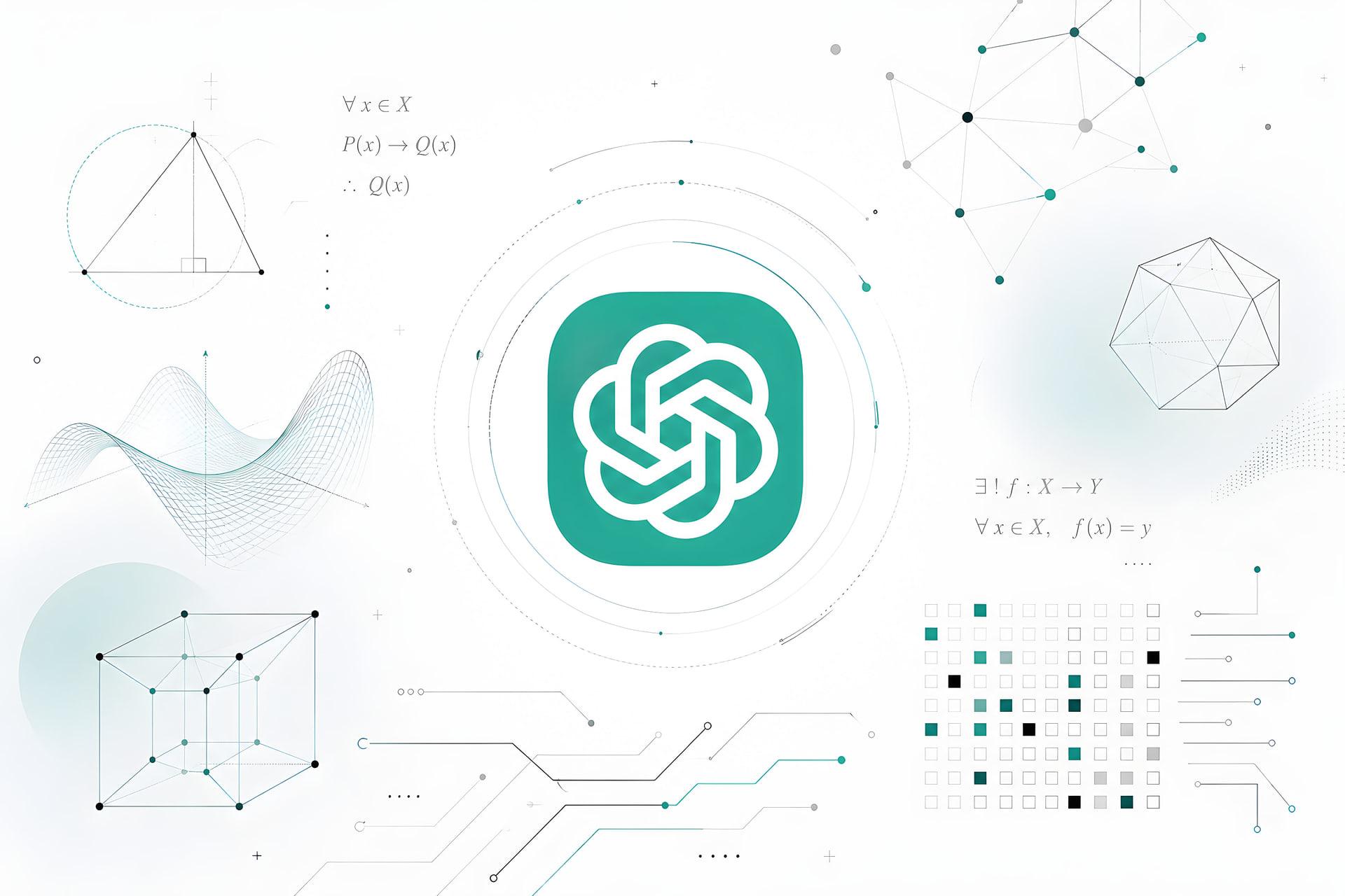 لوگوی OpenAI در میان فرمول‌های ریاضی و نمودارهای کوانتومی